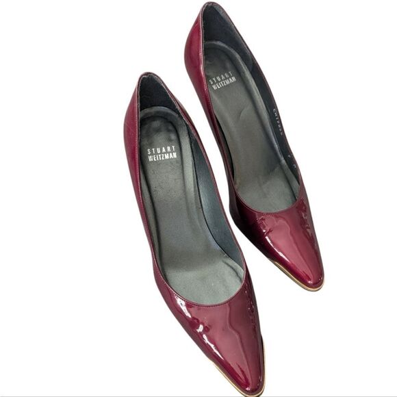 Stuart Weitzman red patent leather & gold color details pumps high heels size‎ 9 - Picture 2 of 8